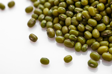 fresh muung beans on a white background