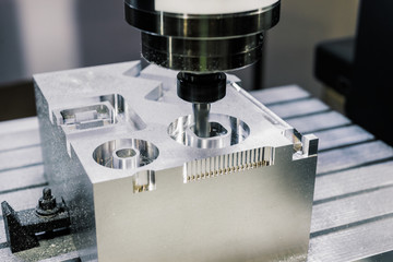 Precision milling CNC machine tool makes part. - obrazy, fototapety, plakaty