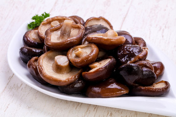 Pickled mushrooms in the bowl