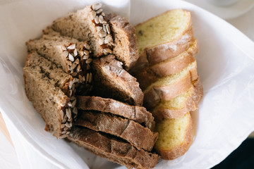 Toast bread with homemade breakfast or brunch.
