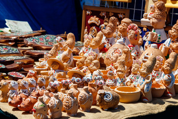 Ukrainian clay figurines for sale on souvenir market