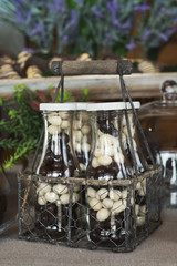 Sweet balls in white and black chocolate glaze