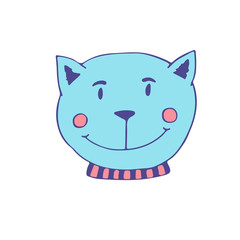 Blue Cat Icon. Vector Print for poster, sticker, shirt design.