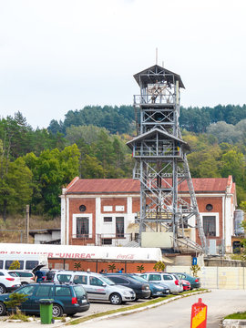 The lifting tower near the salt mines in Slanic - Salina Slanic Prahova -  in the town of Prahova in Romania.