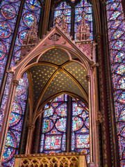 Rich and beautiful decorated interior of the Gothic Medieval Sainte Chapelle - a royal chapel in Paris, France. June, 2018