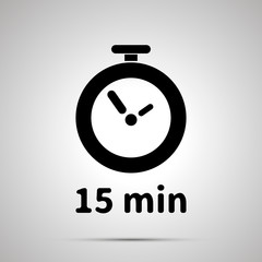 Fifteen minutes timer simple black icon with shadow