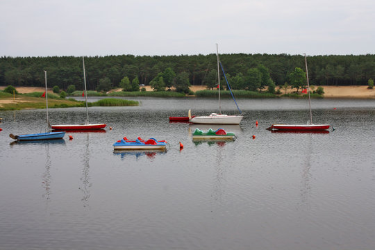 Colorful boats on the lake, Cedzyna, Świętokrzyskie Mountains