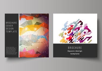 Naklejka na ściany i meble Minimal vector illustration of editable layout of two square format covers design templates for brochure, flyer, magazine. Abstract colorful geometric backgrounds in minimalistic design to choose from