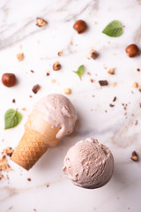 Obraz na płótnie Canvas hazelnut choccolate ice cream on wafle cone