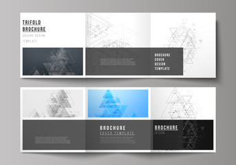 Fototapeta na wymiar The minimal vector layout. Modern covers design templates for trifold square brochure or flyer. Polygonal background with triangles, connecting dots and lines. Connection structure.