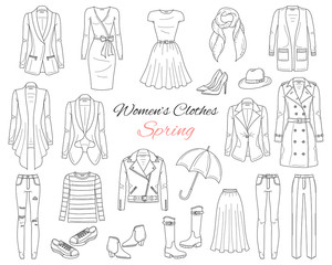 Women clothes collection. Spring outfit. Vector illustration.