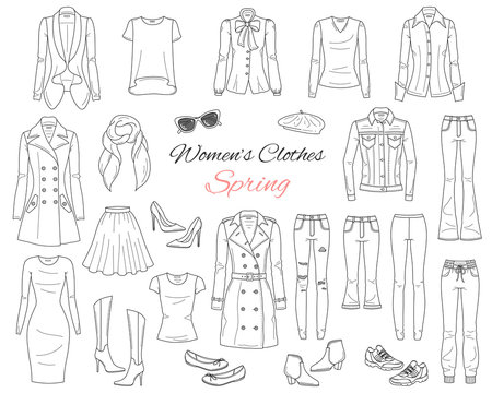 Fashion flat sketches Black and White Stock Photos & Images - Alamy