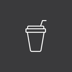 line paper cup with straw mockup on dark background