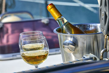 white wine on the yacht