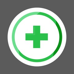Vector colored sticker hospital medicine. Medical cross illustration in a circle. Layers grouped for easy editing illustration.  For your design.