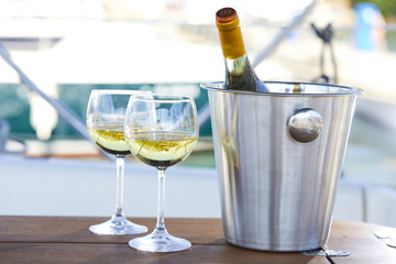 white wine on the yacht