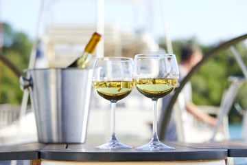 white wine on the yacht