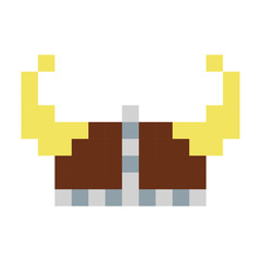 Viking helmet horns pixel art cartoon retro game style