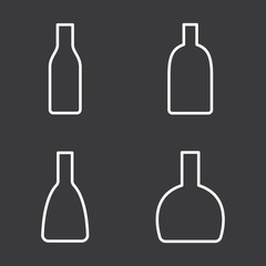 line glass bottle icons set on dark background