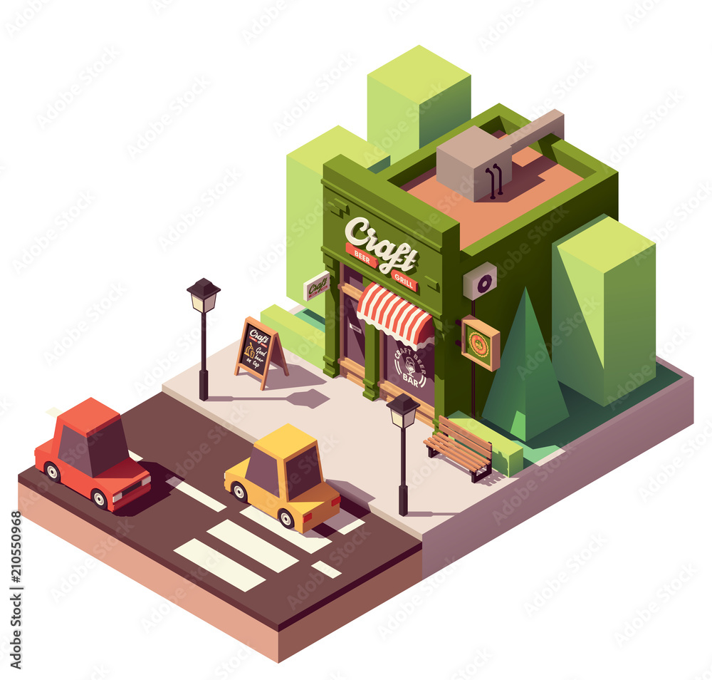 Wall mural Vector isometric craft beer bar