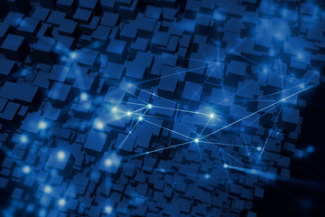 Obraz premium glass cube digital abstract with glow line 3d illustration for network concept