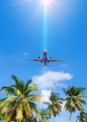 Fotobehang Airplane taking off to summer sky   © noppadon