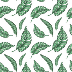 Obraz premium Seamless pattern with palm leaves. Vector illustration for fabric print.
