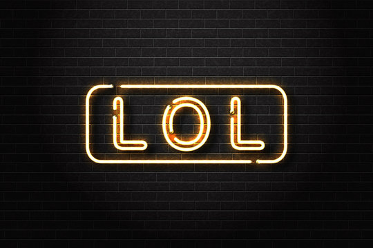 Vector realistic isolated neon sign of LOL logo for decoration and covering on the wall background. Concept of social media and laugh.