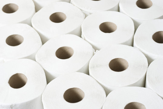 Overhead view of rolls of toilet paper