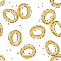 Seamless hand drawn pattern with bagels and poppy