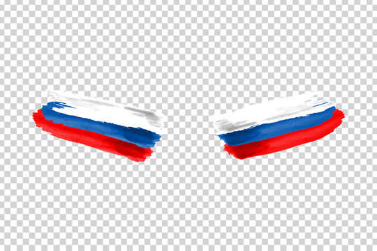 Vector realistic isolated paint on cheeks for football fans with Russia flag coloring for photo decoration and covering on the transparent background. Concept of football championship.