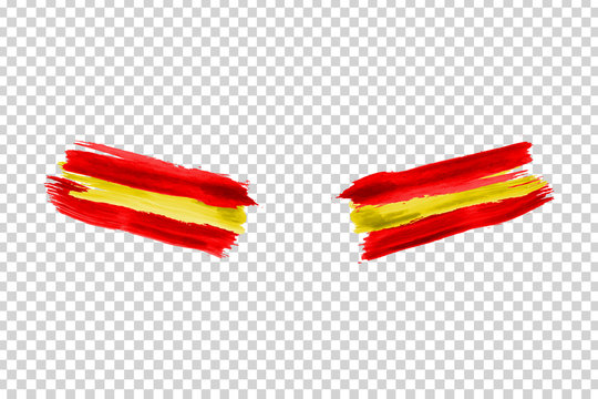 Vector realistic isolated paint on cheeks for football fans with Spain flag coloring for photo decoration and covering on the transparent background. Concept of football championship.