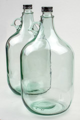empty bottle, glass, white background, transparent, bottle with handle, two bottles