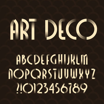 Art deco alphabet typeface. Type letters and numbers. Vector font for your design.