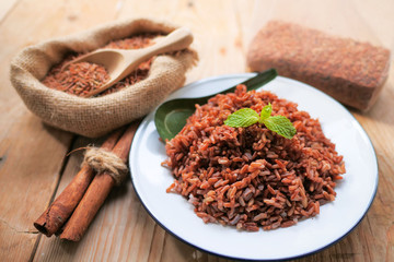 Cooked Organic rice.Vitamins Health Benefits
