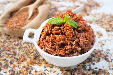 Cooked Organic rice.Vitamins Health Benefits
