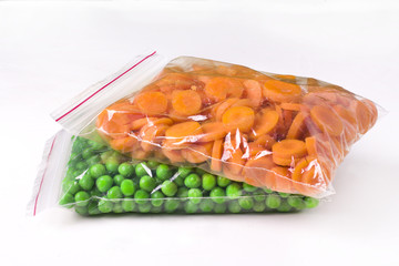 Fresh green pea ready for freezing in reusable plastic bag