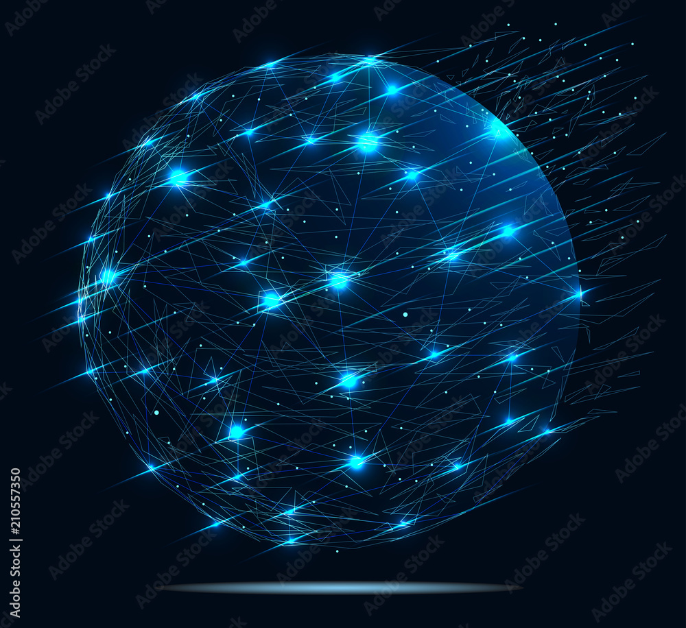 Wall mural global network connection. abstract image of a starry sky or space, consisting of points, lines, and
