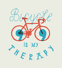 bicycle is my therapy - vintage typography bicycle t-shirt print - smiley face bike symbol poster