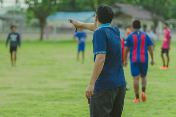 Obraz premium Soccer training for students in afternoon time.