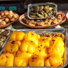 Top view grilled red and yellow pepper