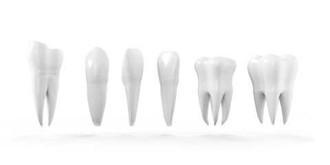Tooth isolated icon set. Healthy teeth 3d illustration with white enamel and root. Dentistry, dental health care, dentist office, oral hygiene themes design