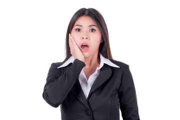 Asian woman with surprised expression