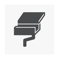 Box or square style gutter vector icon. Also call rain gutter or eavestrough. Include roof, downpipe or downspout and pipeline for water drainage system to protect building from rainwater falling.