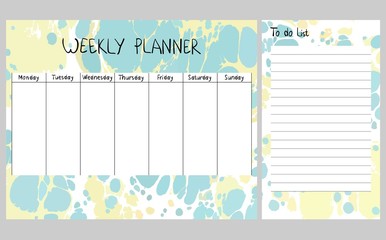 Hand drawing vector weekly planner. Abstract painting templates.