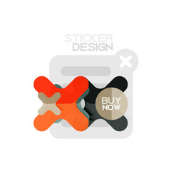 Flat design cross shape geometric sticker icon, paper style design with buy now sample text, for business or web presentation, app or interface buttons