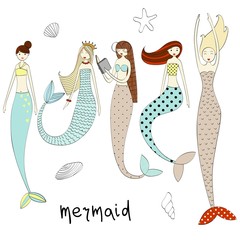 Vector hand drawn illustration of a mermaid