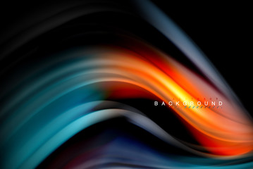 Fluid liquid colors design, colorful marble or plastic wavy texture background, glowing multicolored elements on black, for business or technology presentation or web brochure cover design, wallpaper