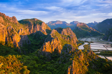Fototapeta na wymiar Top view of rock mountain landscape at early morning located at south of Thailand
