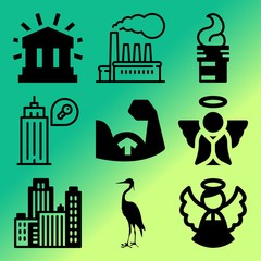 Vector icon set  about building with 9 icons related to bicep, year, house, card and states